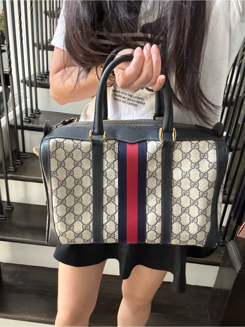 GUCCI GG Navy Monogram Boston Bag - Picture 15 of 15